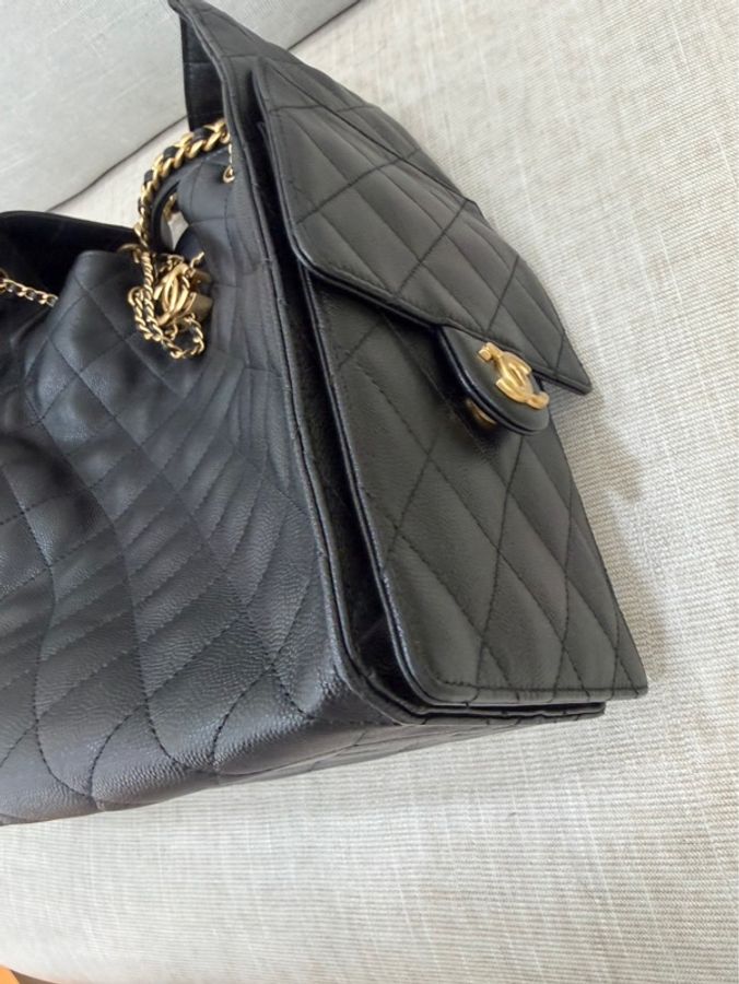 Chanel香奈兒25bag荔枝牛皮中號黑金-10