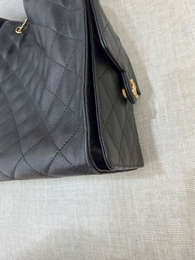 Chanel香奈兒25bag荔枝牛皮中號黑金-12