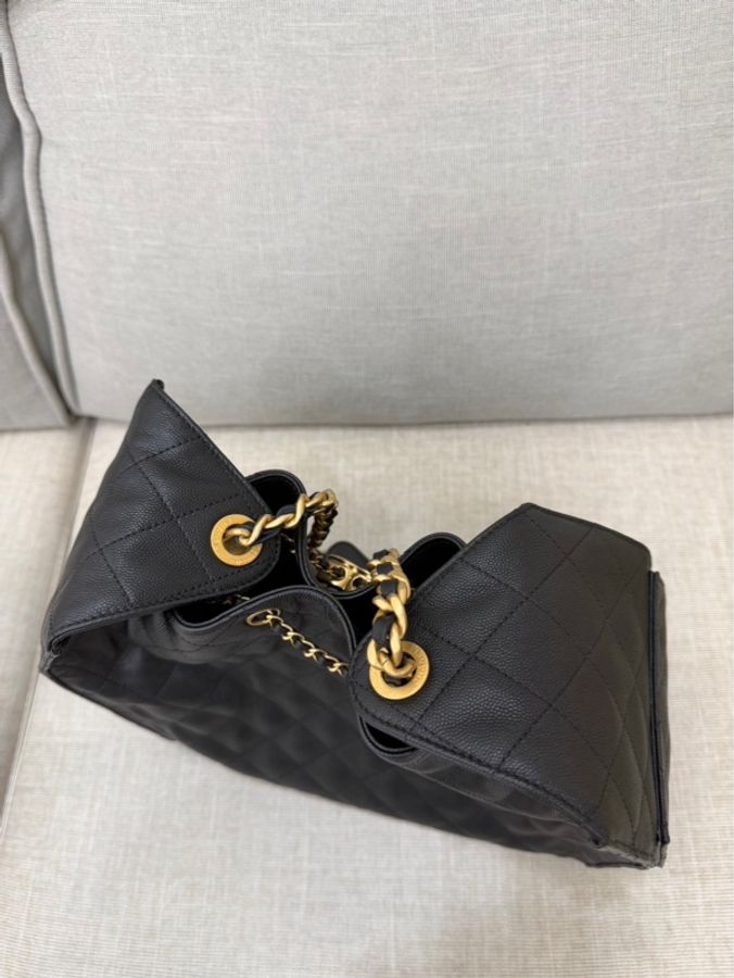Chanel香奈兒25bag荔枝牛皮中號黑金-15