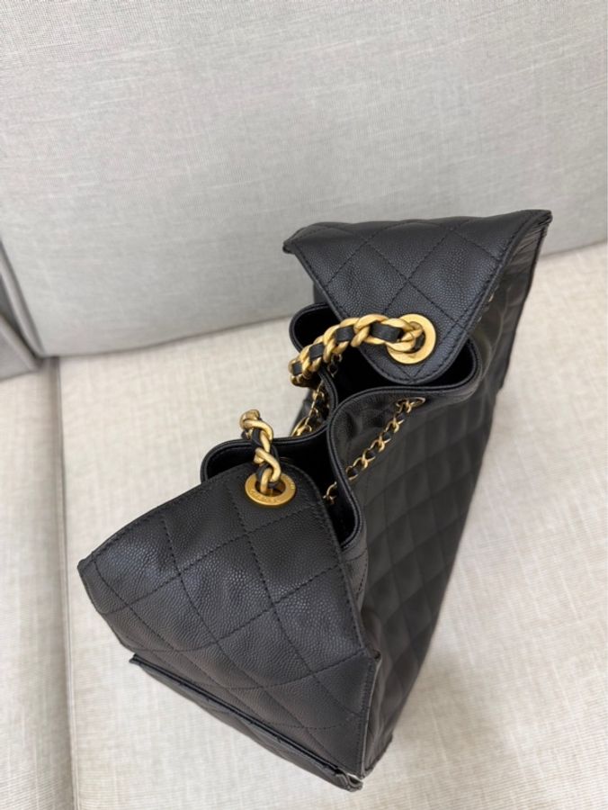 Chanel香奈兒25bag荔枝牛皮中號黑金-16