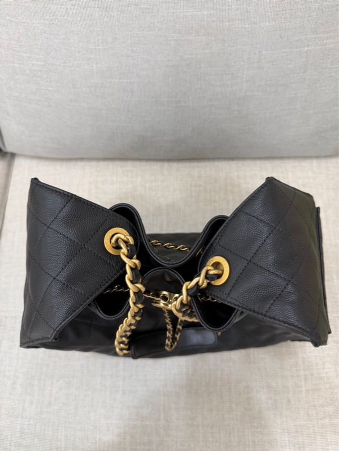 Chanel香奈兒25bag荔枝牛皮中號黑金-17