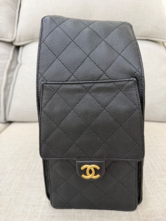Chanel香奈兒25bag荔枝牛皮中號黑金-18