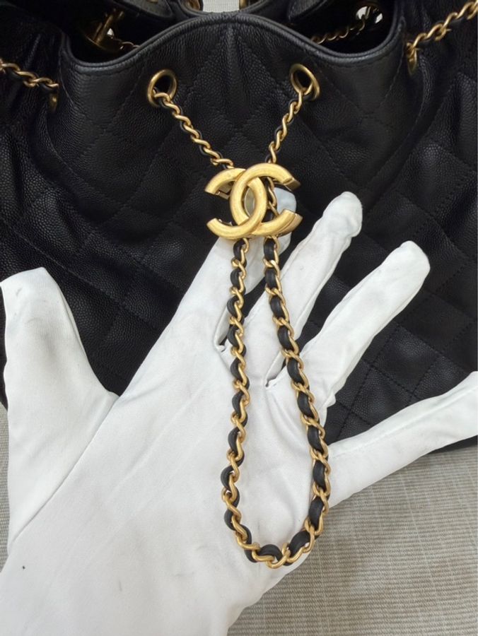 Chanel香奈兒25bag荔枝牛皮中號黑金-19
