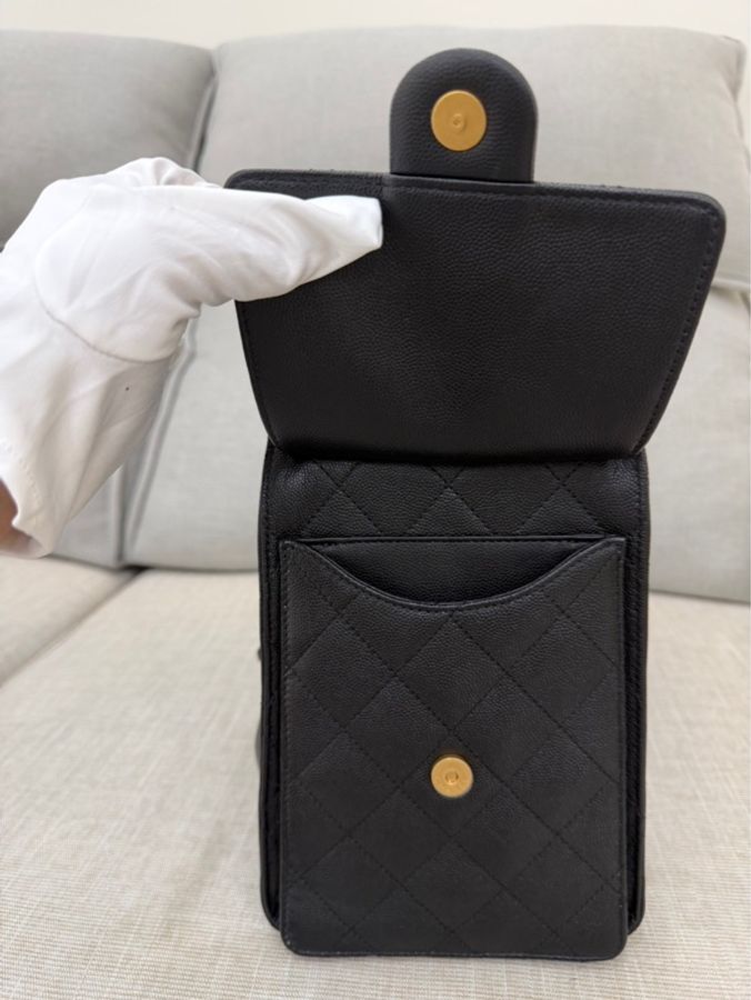 Chanel香奈兒25bag荔枝牛皮中號黑金-22