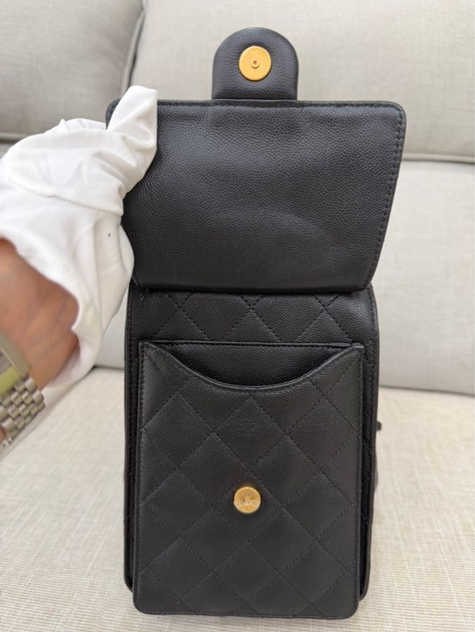 Chanel香奈兒25bag荔枝牛皮中號黑金-23