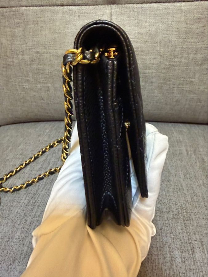 香奈兒 Chanel 荔枝紋牛皮 WOC 黑色 金釦-9