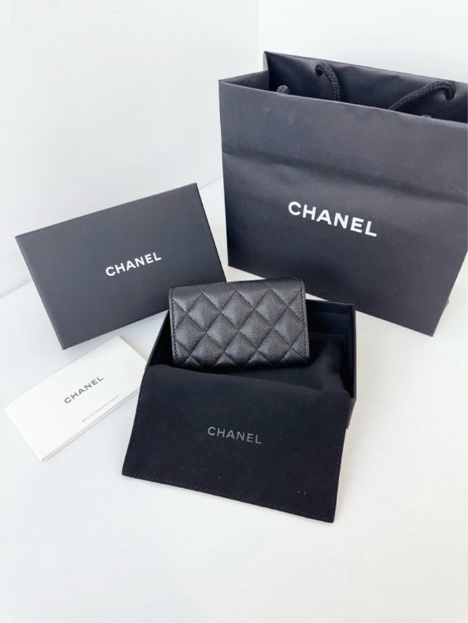 💎Chanel香奈兒|黑金荔枝皮翻蓋卡包/零錢包|高價款珍珠琺瑯大雙C|全新未使用芯片款-3