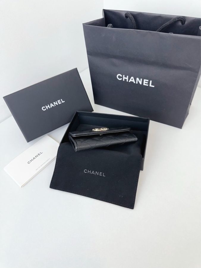 💎Chanel香奈兒|黑金荔枝皮翻蓋卡包/零錢包|高價款珍珠琺瑯大雙C|全新未使用芯片款-4