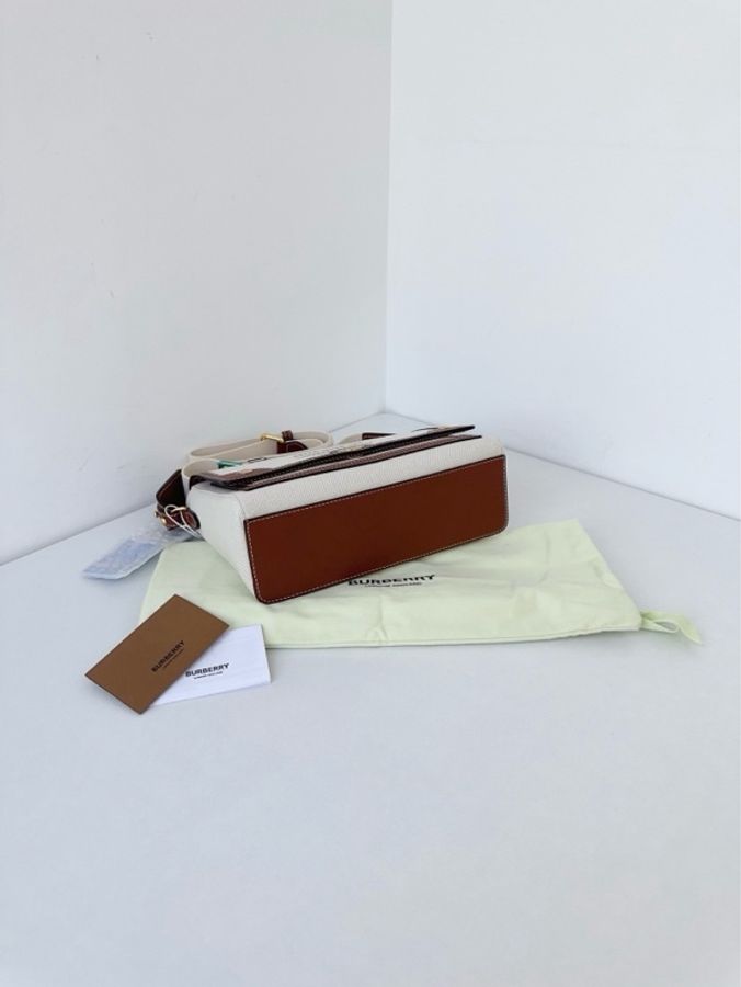 ✨Burberry|Horseferry Note 帆布拼棕皮郵差包 新款寬肩帶 橫版|全新有膜有吊牌-6