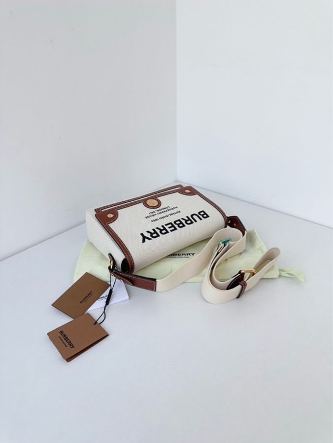 ✨Burberry|Horseferry Note 帆布拼棕皮郵差包 新款寬肩帶 橫版|全新有膜有吊牌-8
