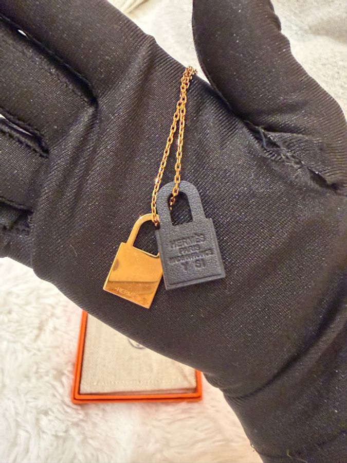 Hermes/ O Kelly 雙鎖頭項鍊/ 黑金-2