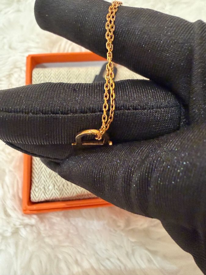 Hermes/ O Kelly 雙鎖頭項鍊/ 黑金-12