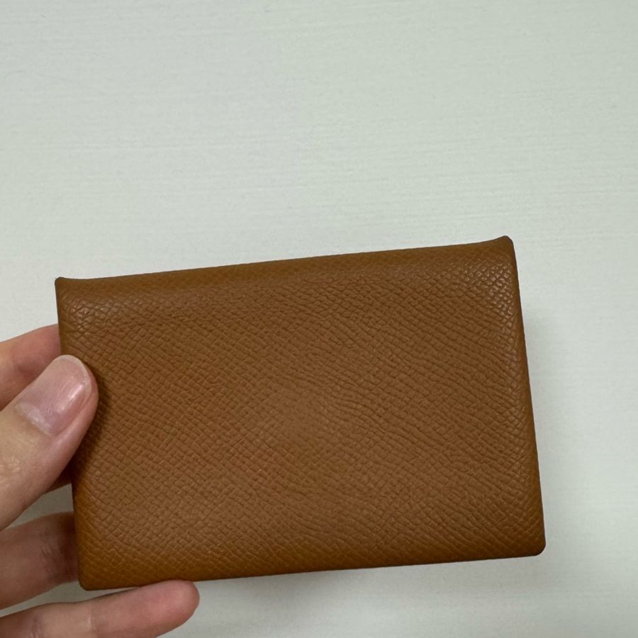 9成新 Hermès Calvi 卡夾 金棕 Gold Epsom 牛皮 銀釦|經典百搭色-11