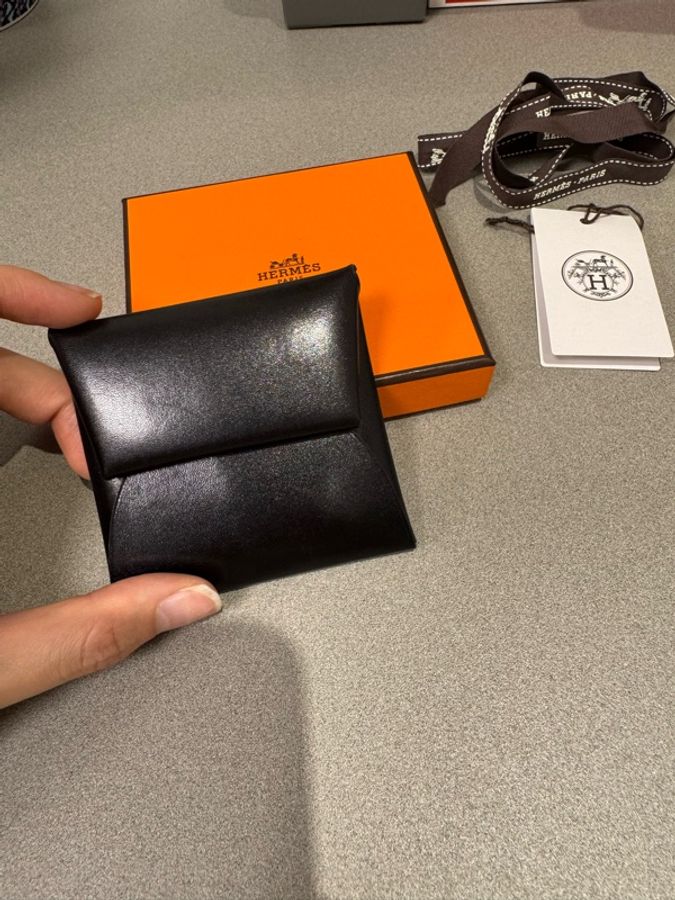 全新全套 愛馬仕 Hermès Bastia 零錢包 黑色 Box Calf Box 牛皮 法國製-0