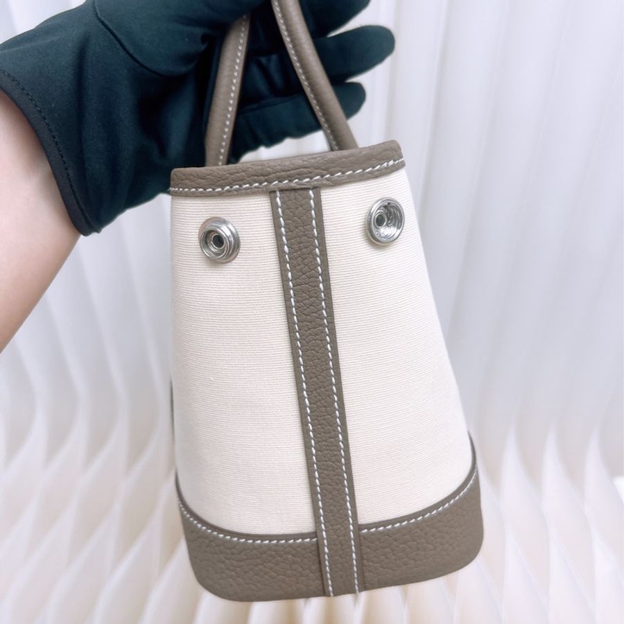 全新 Hermes 迷你花園包 大象灰拼香草 mini garden party G-4