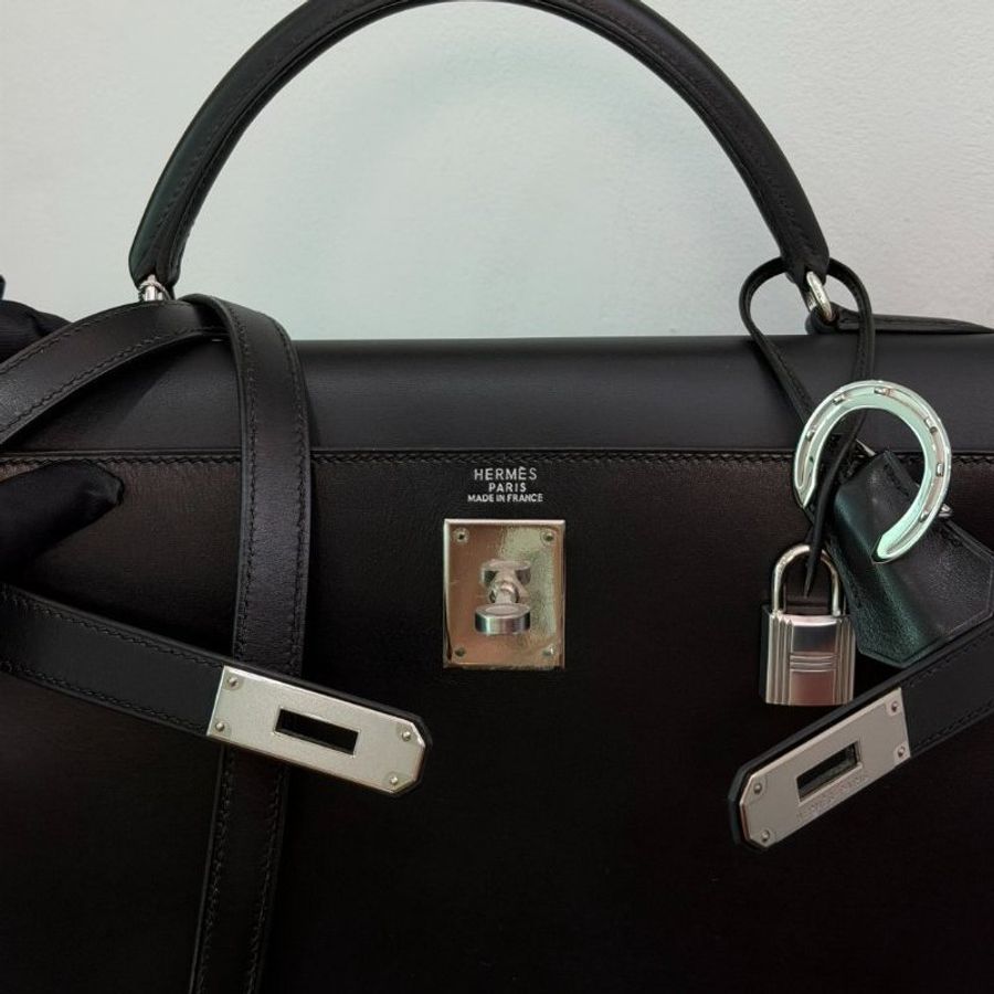 愛馬仕Hermes Kelly32黑銀box皮-10
