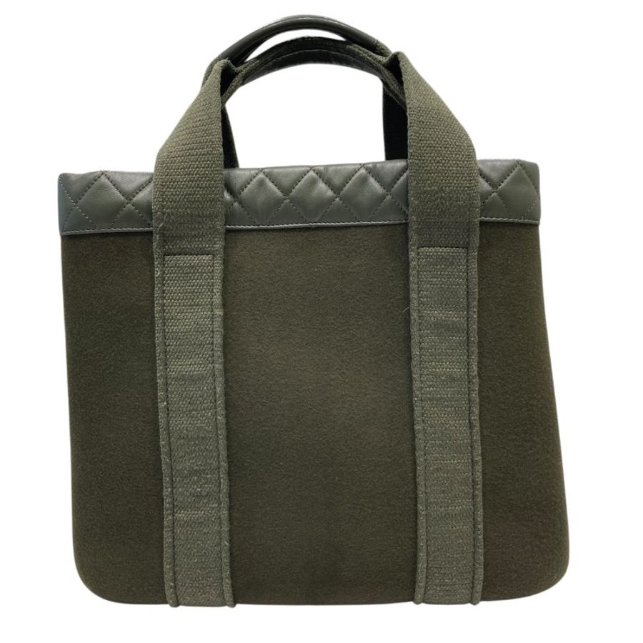 CHANEL 香奈兒 WOOL FELT CANVES TOTE BAG 羊毛 綠色 銀-1