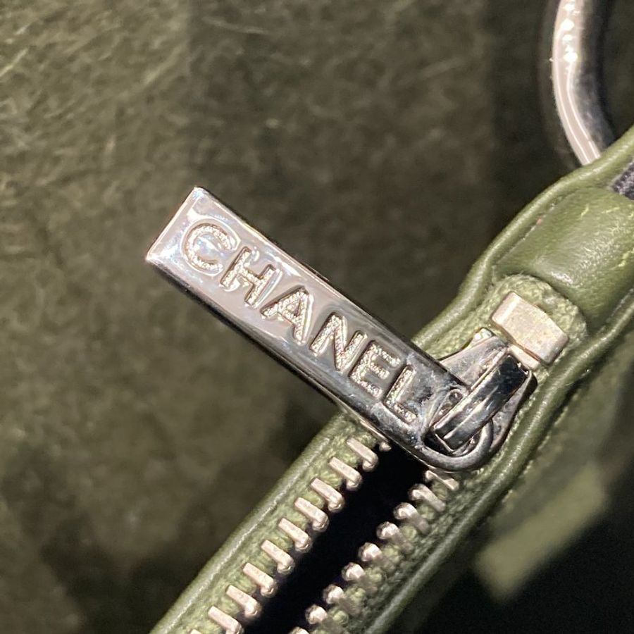 CHANEL 香奈兒 WOOL FELT CANVES TOTE BAG 羊毛 綠色 銀-12