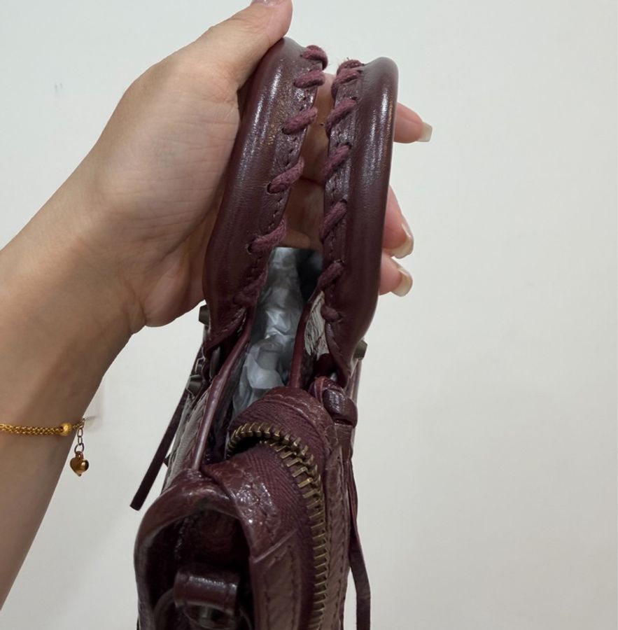 Balenciaga 巴黎世家 酒紅色 羊皮 Nano mini City 機車包 斜背包 手提包 肩背包-4