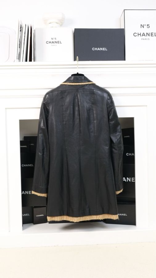 Chanel 03年黑橘粗花呢拼皮拉链皮衣外套FR34 23/12-1