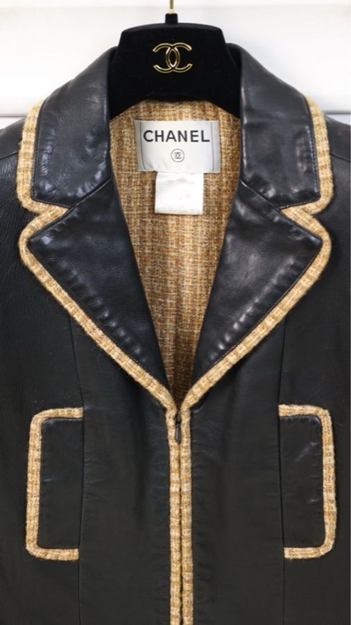 Chanel 03年黑橘粗花呢拼皮拉链皮衣外套FR34 23/12-6