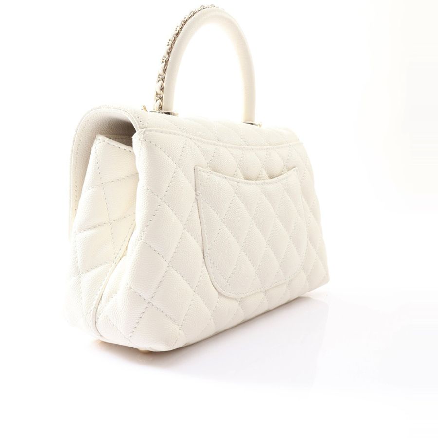 CHANEL 香奈兒 Coco Handle 兩用包 白色 牛皮 A92990 金扣 A92990-1