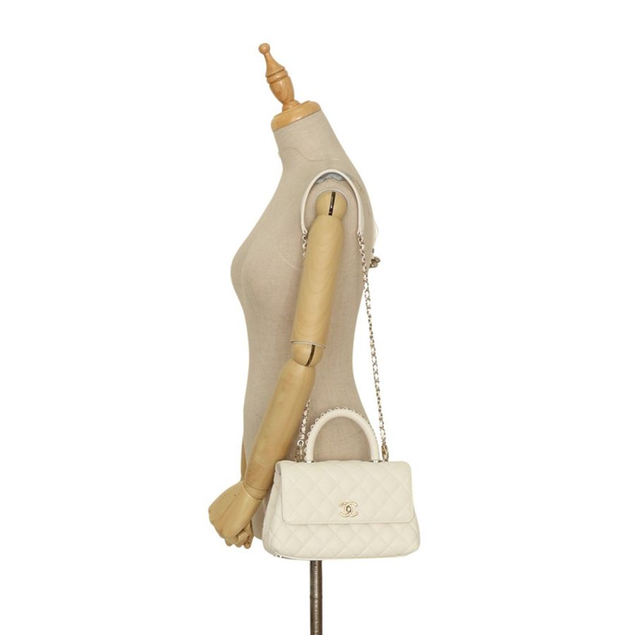 CHANEL 香奈兒 Coco Handle 兩用包 白色 牛皮 A92990 金扣 A92990-6