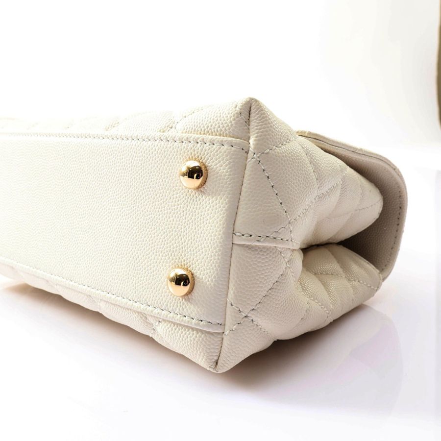 CHANEL 香奈兒 Coco Handle 兩用包 白色 牛皮 A92990 金扣 A92990-8