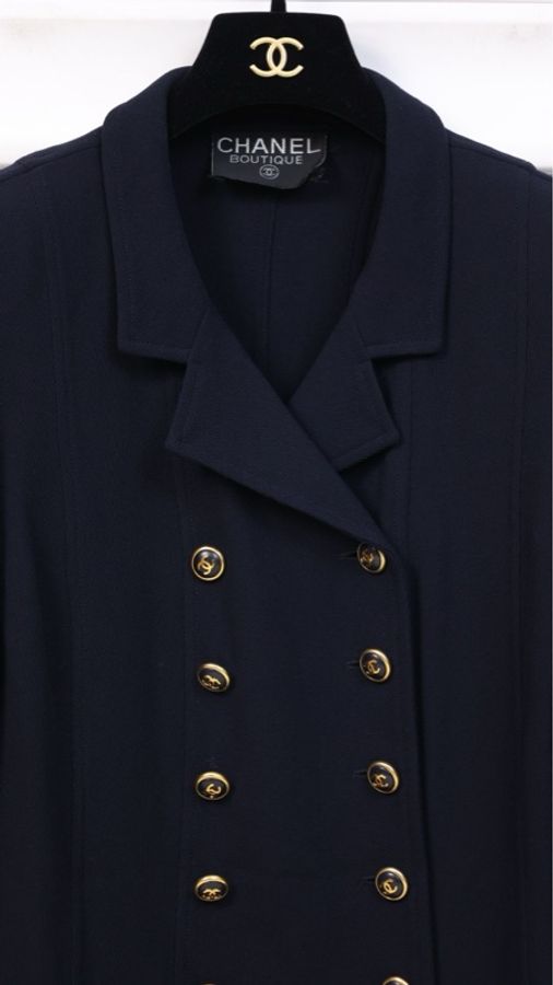 Chanel 海军蓝双排黑金扣大衣外套-16