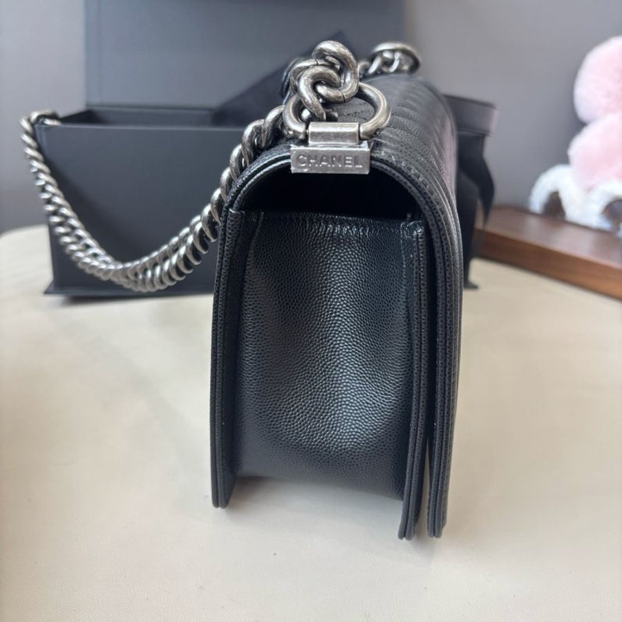 閒置新 香奈兒/Chanel 黑銀荔枝紋牛皮leboy中號 芯片款-2