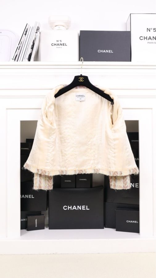 Chanel 紫咖色格纹crop短外套半裙套装-3
