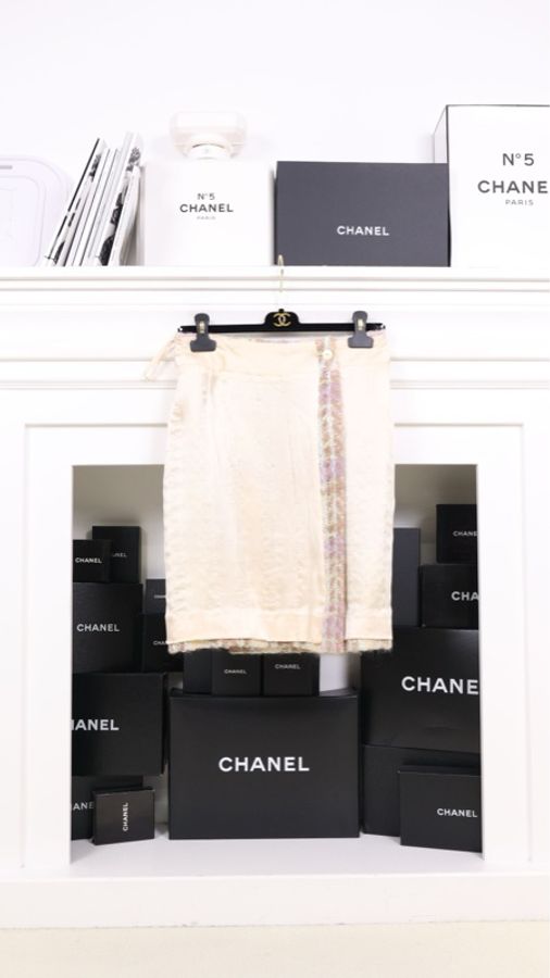 Chanel 紫咖色格纹crop短外套半裙套装-7