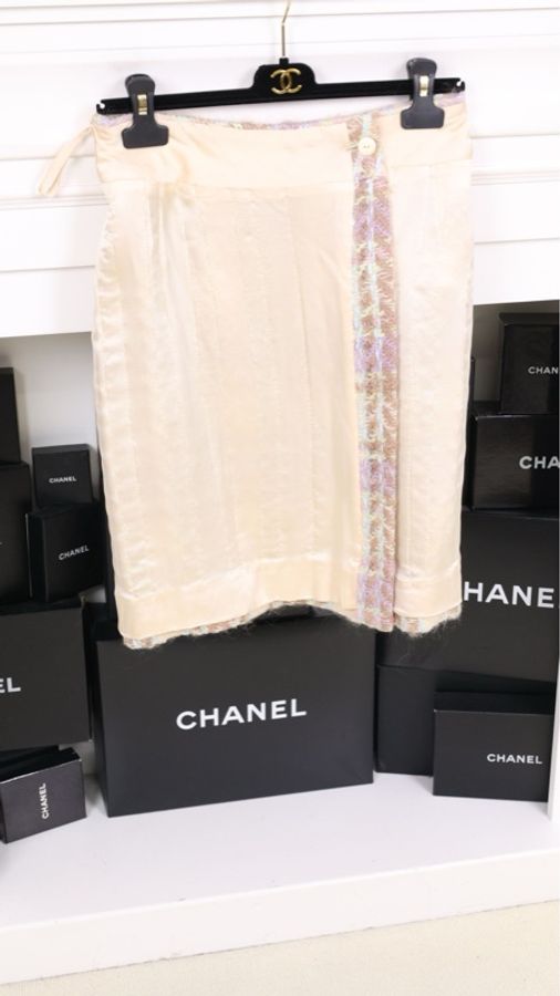 Chanel 紫咖色格纹crop短外套半裙套装-9