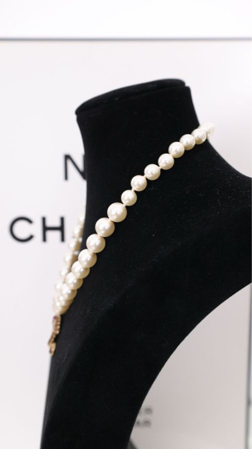 Chanel 15年红色琉璃cc珍珠项链-1