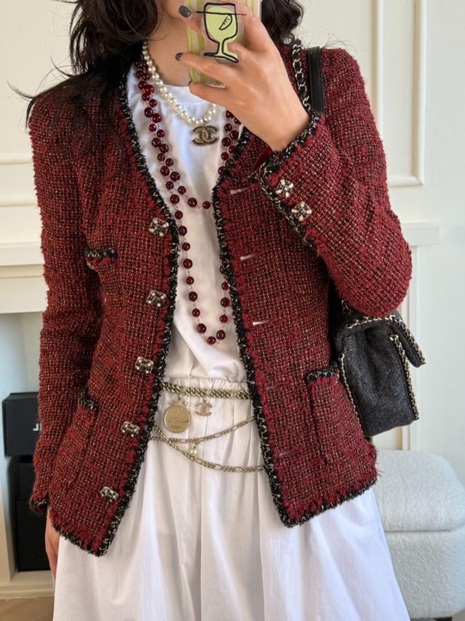 Chanel 15年红色琉璃cc珍珠项链-7