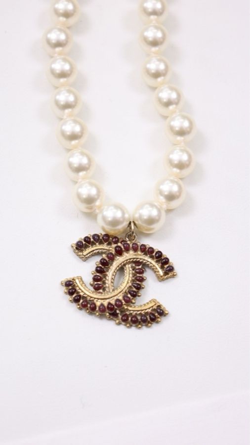 Chanel 15年红色琉璃cc珍珠项链-14