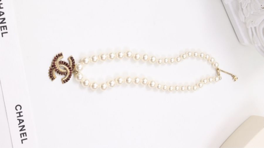 Chanel 15年红色琉璃cc珍珠项链-15