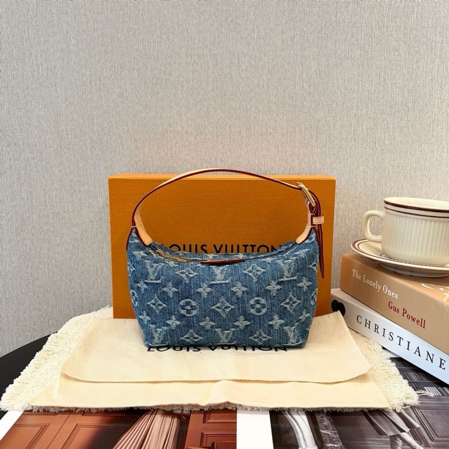 路易威登LV老花牛仔飯盒包Hills Pochette單寧牛仔帆布 手提包 芯片款-1