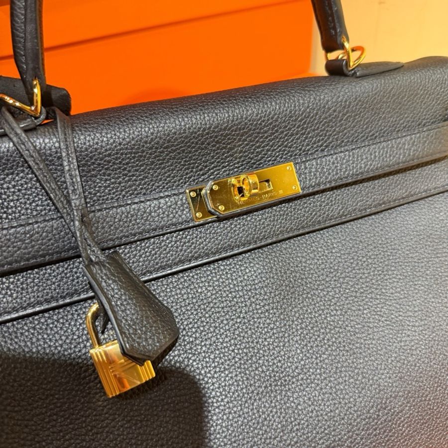 98新 Hermes/愛馬仕 Kelly35 黑色 金扣 Togo皮 手提單肩包-4
