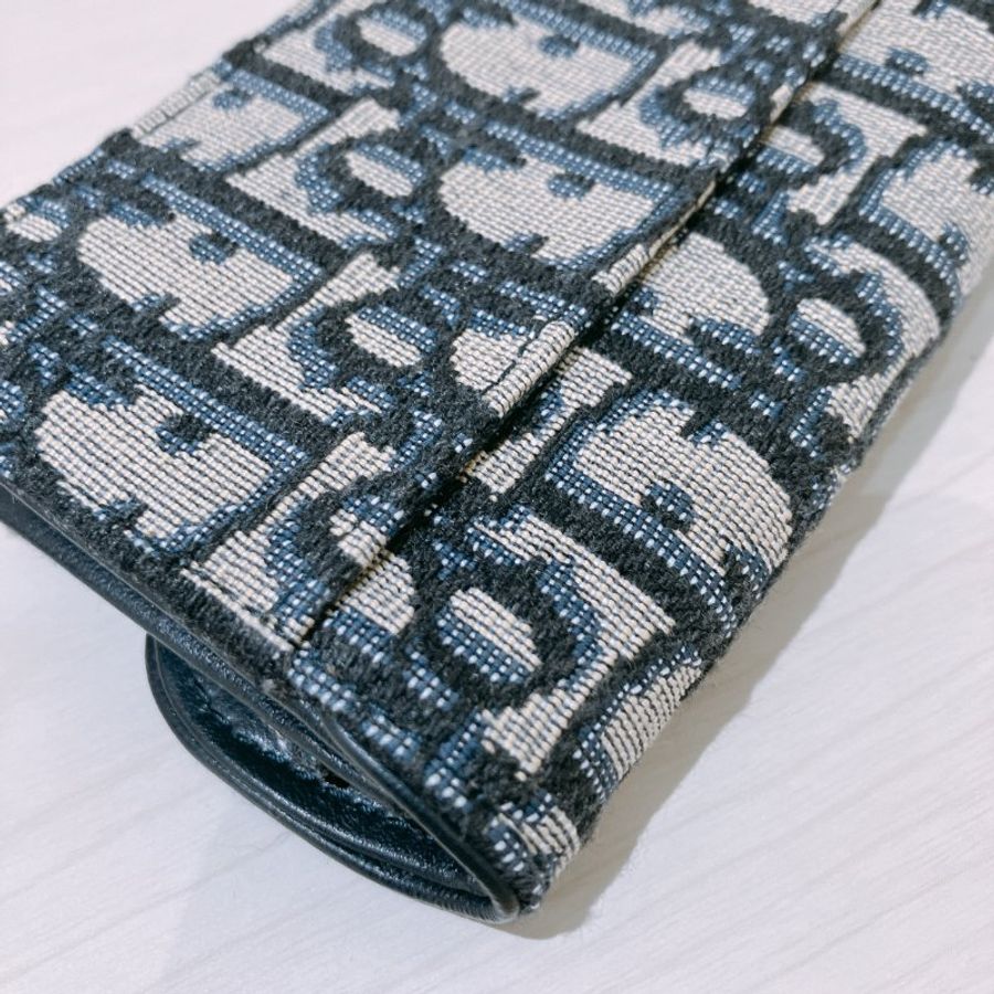 TK2125 Christian Dior 迪奧經典花紋翻蓋式卡包 Saddle Bloom Card Holder Oblique Canvas Blue-10