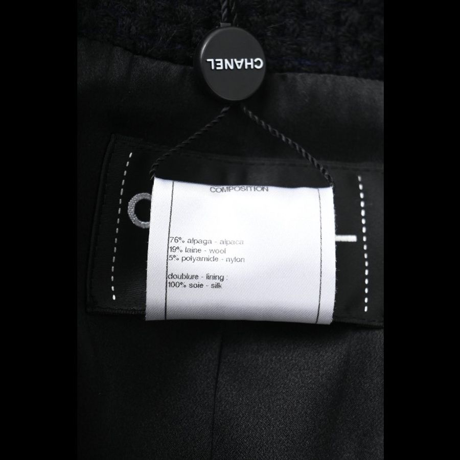 Chanel 15年萨尔茨堡系列黑色翻领粗花呢两口袋大衣外套-9
