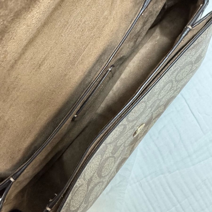 COACH經典老花拼色馬車扣雙背帶腋下包/斜背包(附長短背帶、防塵袋)-4