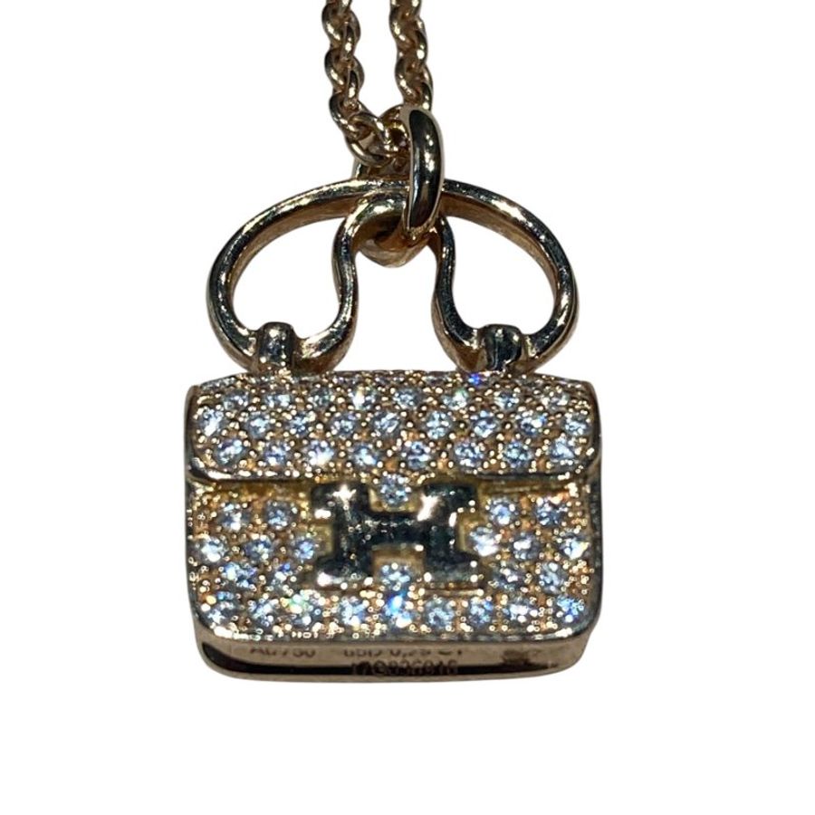 HERMES 愛馬仕 AMULETTES CONSTANCE PENDANT NECKLACE 康康滿鑽項鍊 18K 玫瑰金-4
