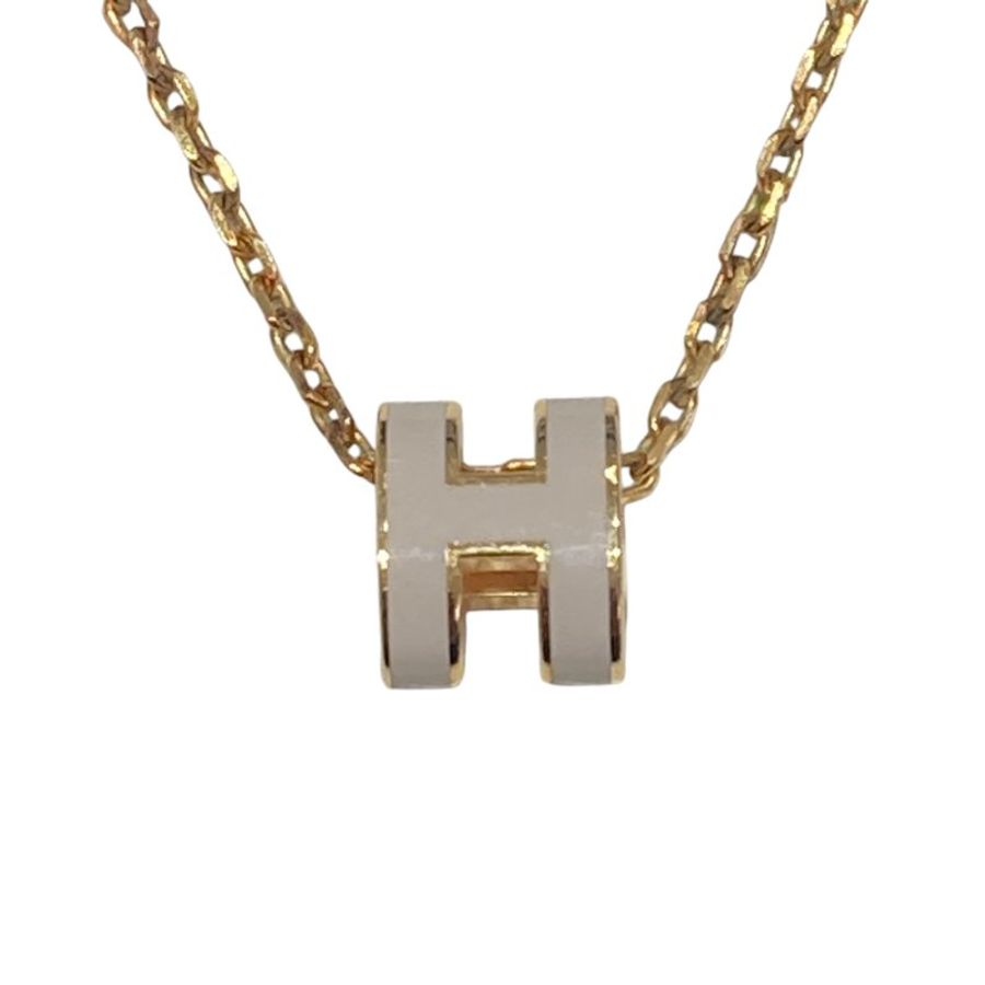 HERMES 愛馬仕 MINI POP H NACKLACE 迷你H琺瑯項鍊 栗子灰 鍍金-2