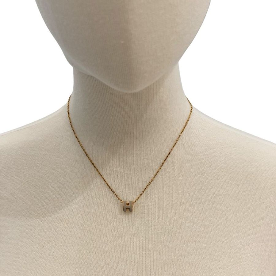 HERMES 愛馬仕 MINI POP H NACKLACE 迷你H琺瑯項鍊 栗子灰 鍍金-9