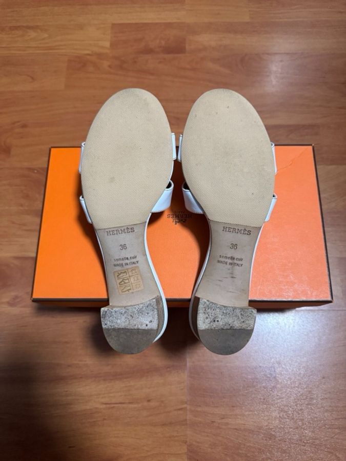 HERMES愛馬仕 Oasis 5cm後跟款 一字拖鞋 女款 白 36碼-5