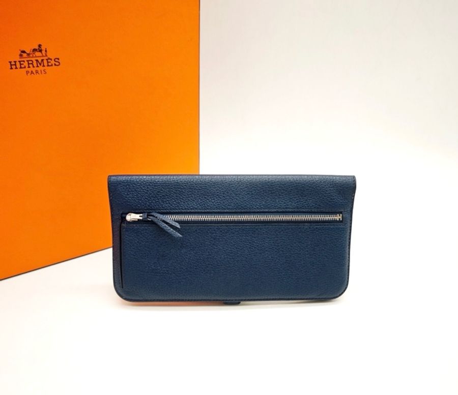 9成新 愛馬仕 Hermès Dogon 長夾 深藍色 Togo 牛皮 銀扣-1