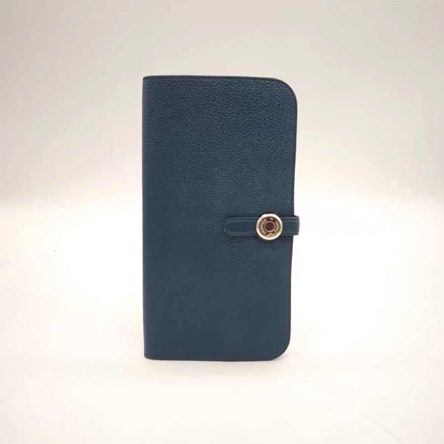 9成新 愛馬仕 Hermès Dogon 長夾 深藍色 Togo 牛皮 銀扣-6