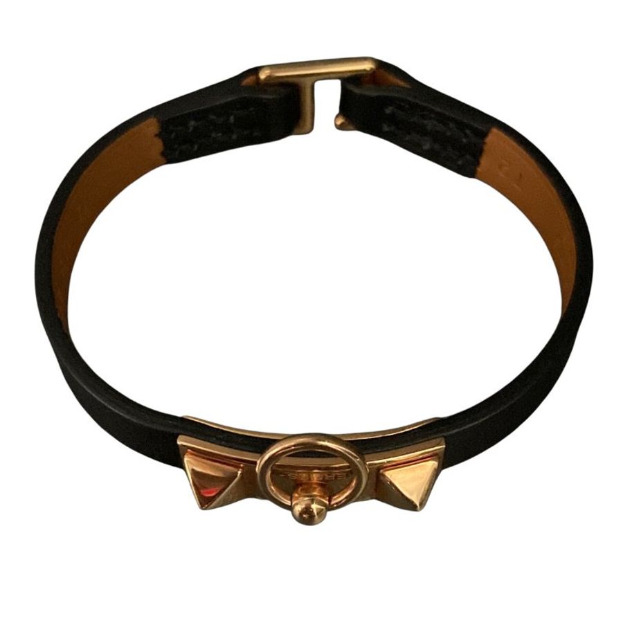 HERMÈS 愛馬仕 U刻 RIVALE MINI BRACELET 黑色皮革手環-1