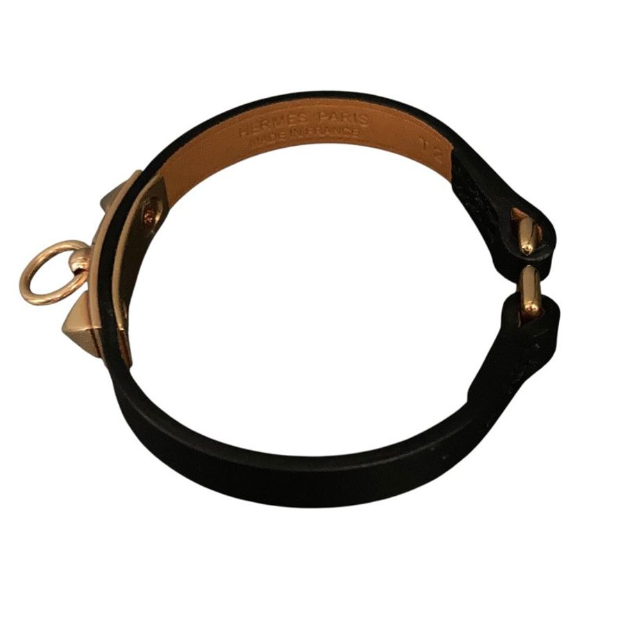 HERMÈS 愛馬仕 U刻 RIVALE MINI BRACELET 黑色皮革手環-2